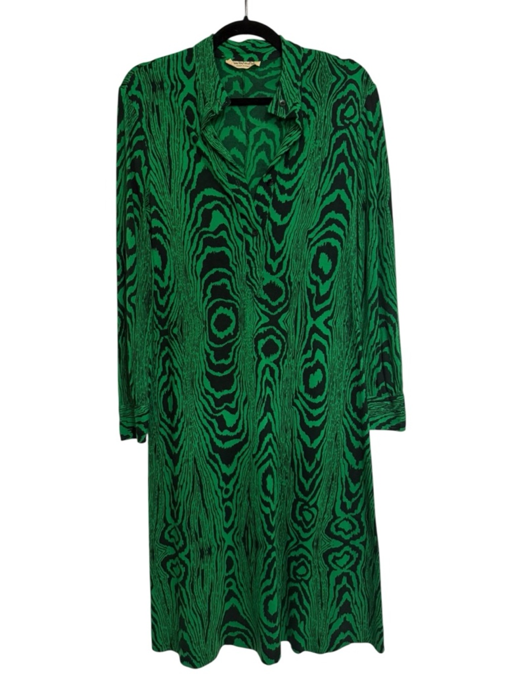 Vintage Diane Von Furstenberg Green & Black Abstract Print Dress